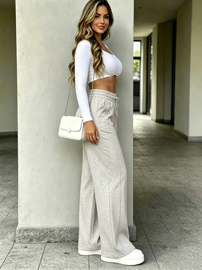 Women's High-Waist Wide-Leg Trousers – Comfortable Straight-Leg Pants