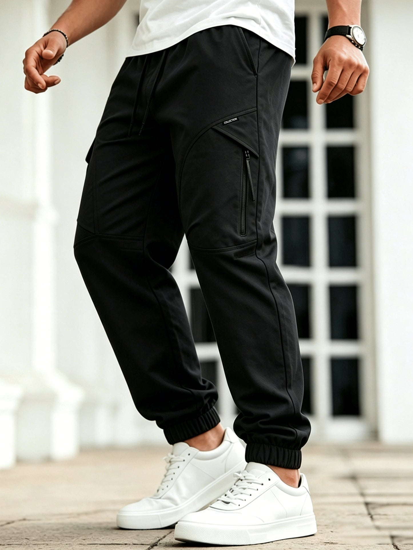 Men's Casual Loose-Fit Cargo Pants with Elastic Waist and Multi Pocket