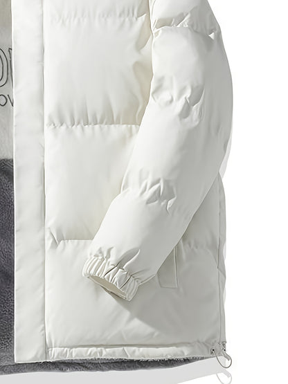 Տղամարդու երկկողմանի բրդյա ծածկույթով հաստ բաճկոն՝ առօրյա կանգնած օձիքով՝ տառերի տպագրությամբ, սովորական չափսերով, գրպաններով, պոլիեսթերային լցոնով, բազմակողմանի աշուն/ձմեռ համար, ձմեռային բաճկոն