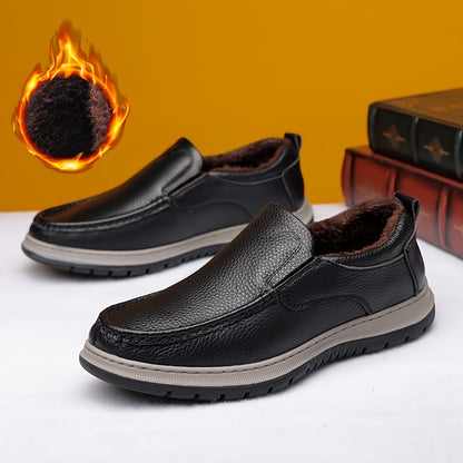 Men's Winter Warm Cowhide Boots - -Weather Traction Rubber Sole & Soft Fabric, Low-Top Short Boots Suitable for Daily Wear, Parties, - Fit for Fall/Winter (Boots Can Be Dressed up or)