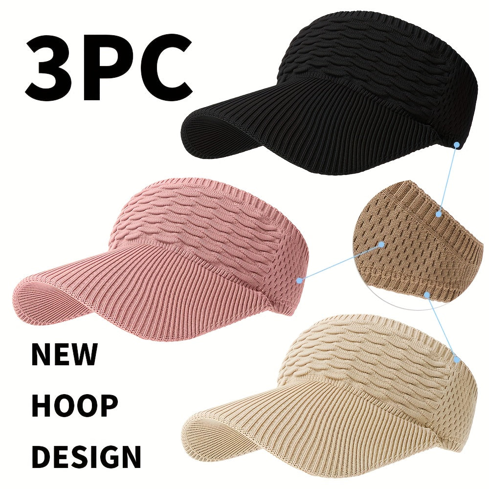 3-Pack Breathable Knit Beanies with Wave Pattern for All-Season Wear