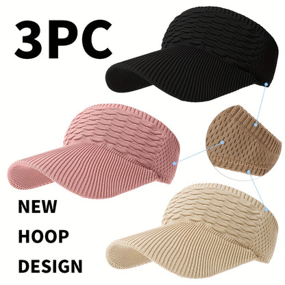3-Pack Breathable Knit Beanies with Wave Pattern for All-Season Wear