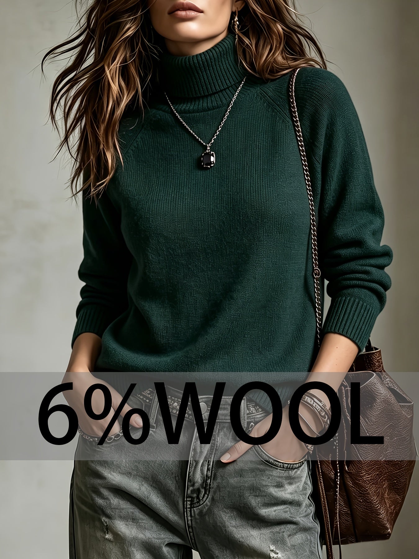 Women's Autumn Winter Wool Blend High-Neck Pullover Sweater