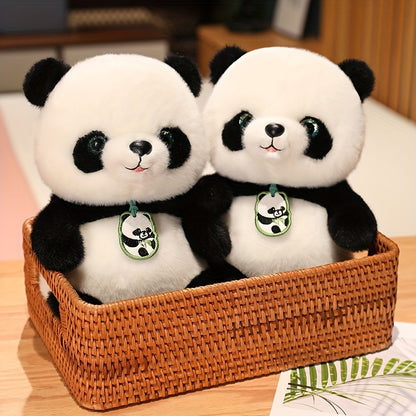 24cm/9.44in Cute Panda Plush Toy - Soft Polyester Stuffed Animal with Black & White Panda Design, Expressive Eyes & Carrot Tail, Perfect for Halloween, Easter, Christmas & Birthday Gifts