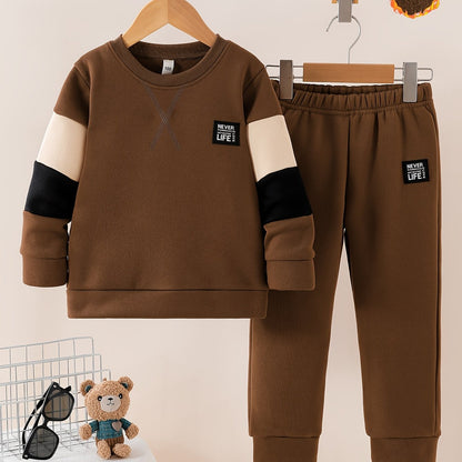 Աշնանային ձմեռային նոր, հաստ, կլոր վզով սվիտեր, երկար թևքերով, 3 գույնանի, պատչվորք, խաչաձև նախշերով, տառերով պատչ, տաք, հարմարավետ, առօրյա, բազմակողմանի սպորտային տաբատ, 2 հատանոց հավաքածու, DONABEBE, բացօթյա օգտագործման համար