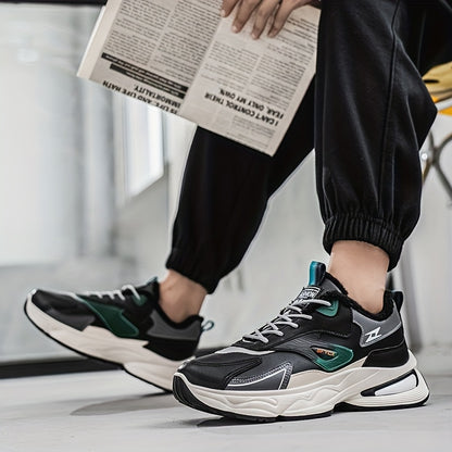 Men's Winter Sneakers with Plush Collar - Beige/Grey/Green PU Upper, Thick Rubber Sole & Traction Tread - Low-Top Lace-Up Warm Shoes for Cold Weather, Casual & Sports (White Accent)