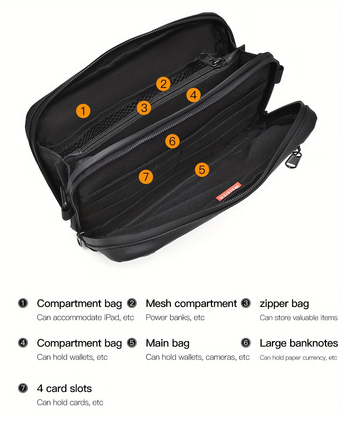 WEIXIER Unisex Fashion Messenger Bag, Shoulder Satchel with Detachable Strap, Polyester Lined, Business Briefcase for Commuting  Outdoor, Ideal Gift for Husband Or Boyfriend