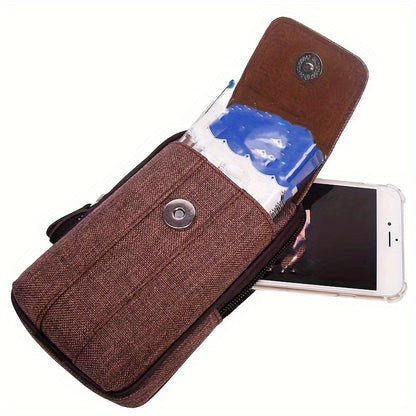 1pc Men's Mobile Phone Bag, Casual Wear Belt Fanny Pack, Canvas Mobile Phone Fanny Pack, Multi-functional Waterproof Mobile Phone Bag, Card Holder, Coin Wallet