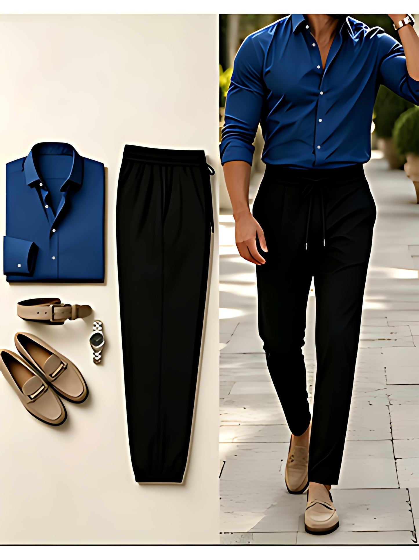 Men's Slim Fit 2-Piece Suit Set Long Sleeve Shirt & Tapered Pants
