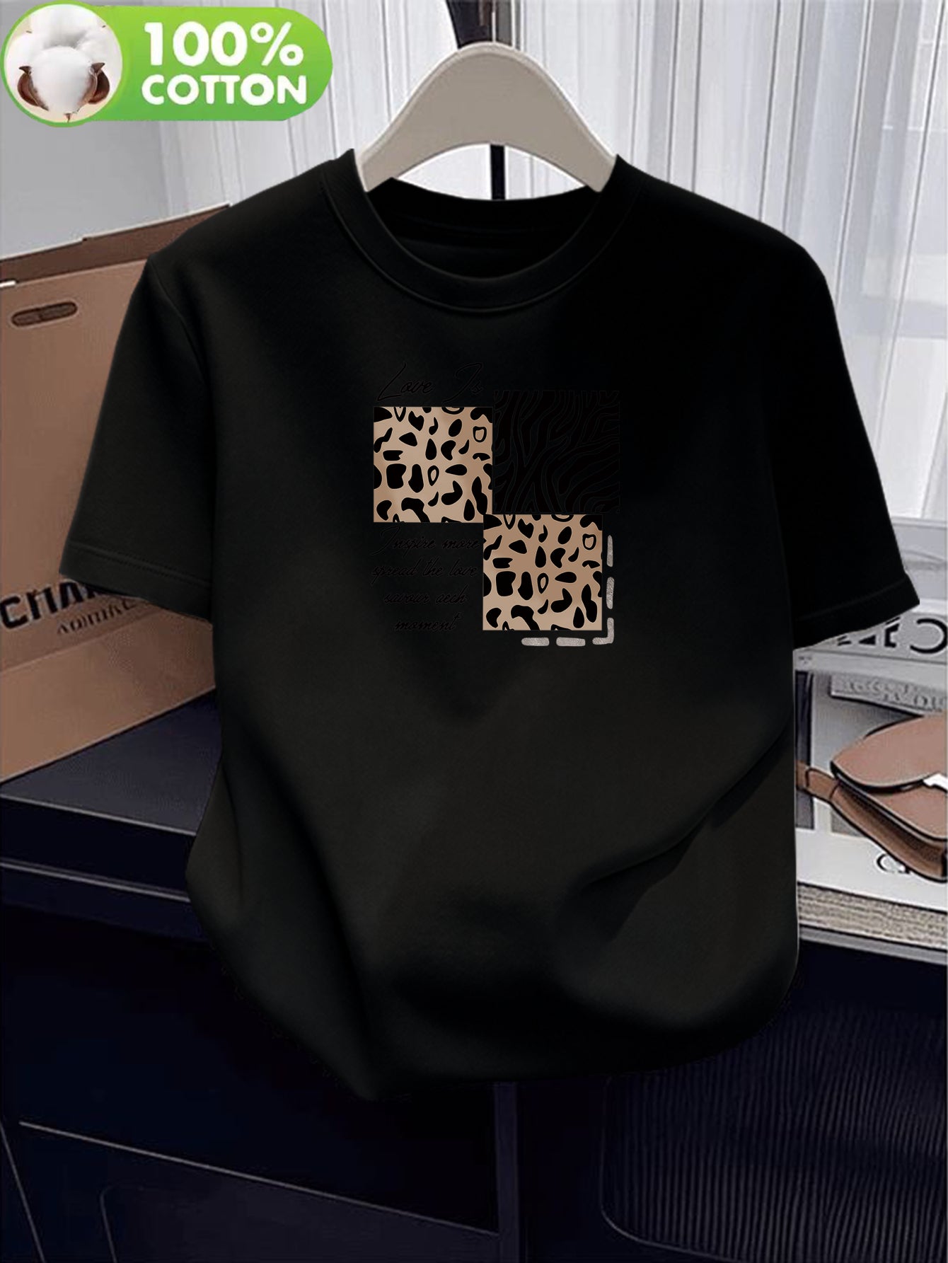 Women’s Casual Cotton T-Shirt with Leopard & Zebra Prints