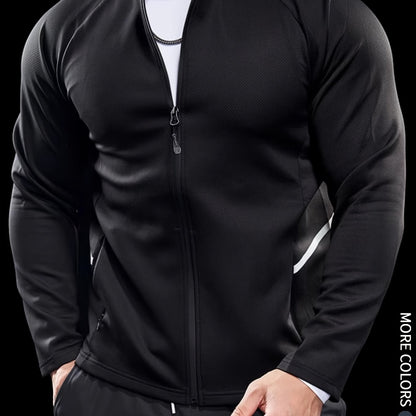 Men'S Slim Fit Quick-Dry Zip-Up Jacket - Lightweight Comfort Fabric, Stand Collar, Long Sleeves for Running & Outdoor Activities, Olive Green, Fall/Winter Casual Sportswear, Sportswear | Sleek Design | Durable Sportswear