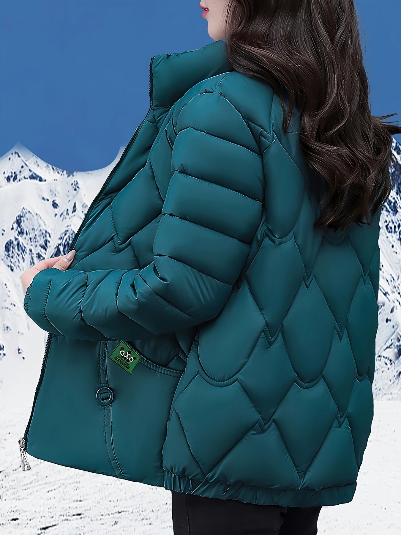 Մեծ չափս - Կանացի ոճային կարմիր կարված բաճկոն - երկար թևքերով, կայծակաճարմանդով ձմեռային վերարկու գրպաններով, առօրյա պոլիեսթերային վերնազգեստ ցուրտ եղանակի համար, ձմեռային բաճկոն