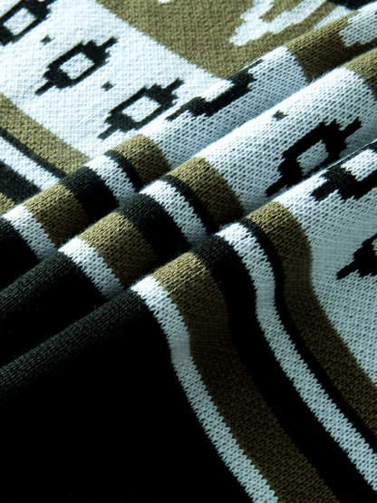 Տղամարդու գլխարկով սվիտեր աշնանային և ձմեռային համար, երկրաչափական տրիկոտաժե նախշերով, փողոցային ոճով և հարմարավետ տրիկոտաժե սվիտերով