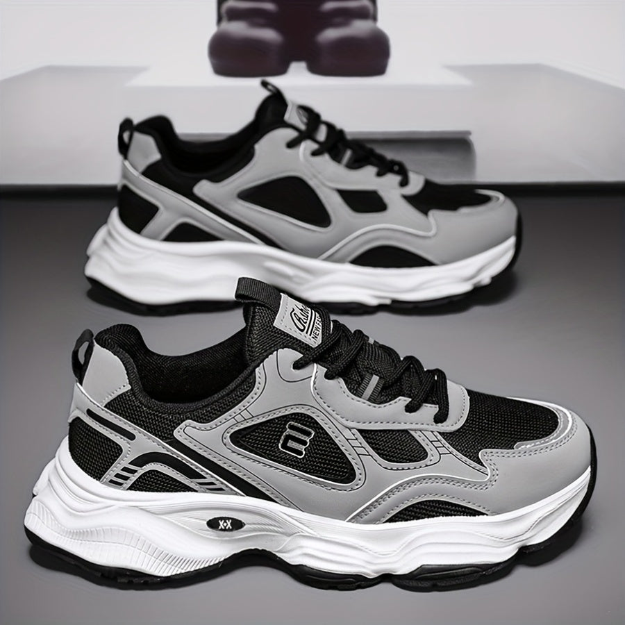 Men'S 2025 New Fashionable Low-Top Sneakers with Thick Sole - Non-Slip, Outdoor Casual Shoes for Teenagers and Young Adults, White and Golden Accents, All-Season Comfort, Casual Footwear   Modern Sneaker Design   Rubber Base