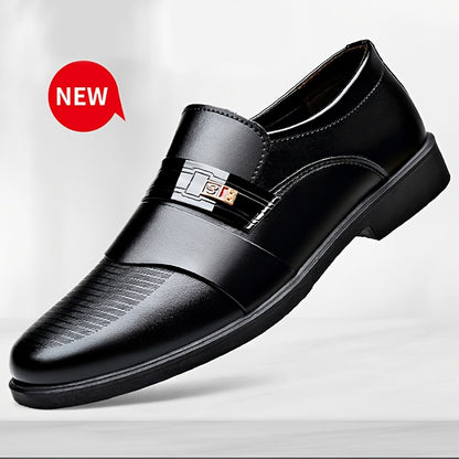 Men's Black PU Loafers British Style Slip-On Dress Shoes