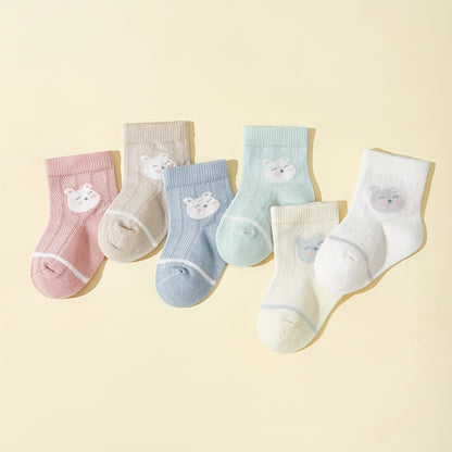 6 Pairs Of Baby Girl's Cotton Blend Adorable Animals Pattern Crew Socks, Comfy Breathable Casual Soft & Elastic Socks For Infant's Indoor Outdoor Activities