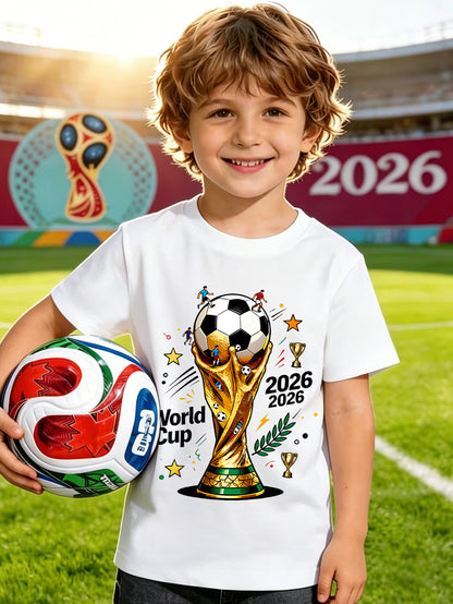 2026 World Cup Kids Cotton Football Tee with Graffiti Print