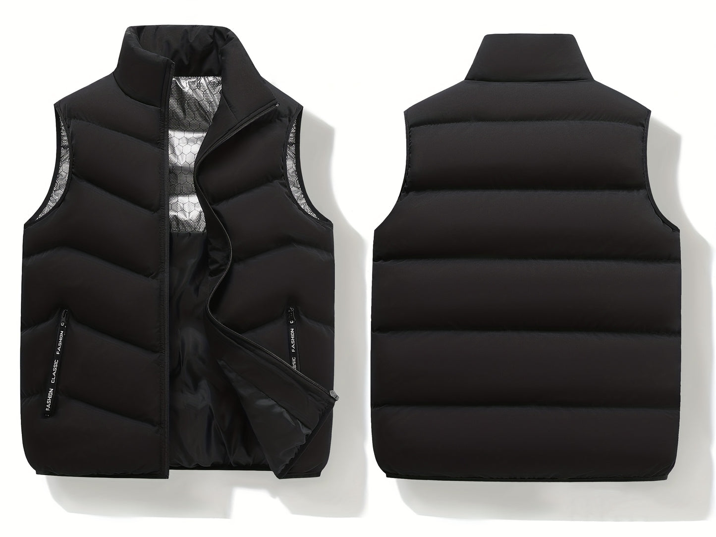Men's Casual Sleeveless Stand Collar Vest, Thickened Warm Sweater, Autumn Winter Solid Color Zip-up Jacket, Coldproof Outdoor Top, Graphene Warmth, Fashion Webbing, Suitable for Daily Activities, Holiday Gift - ayq