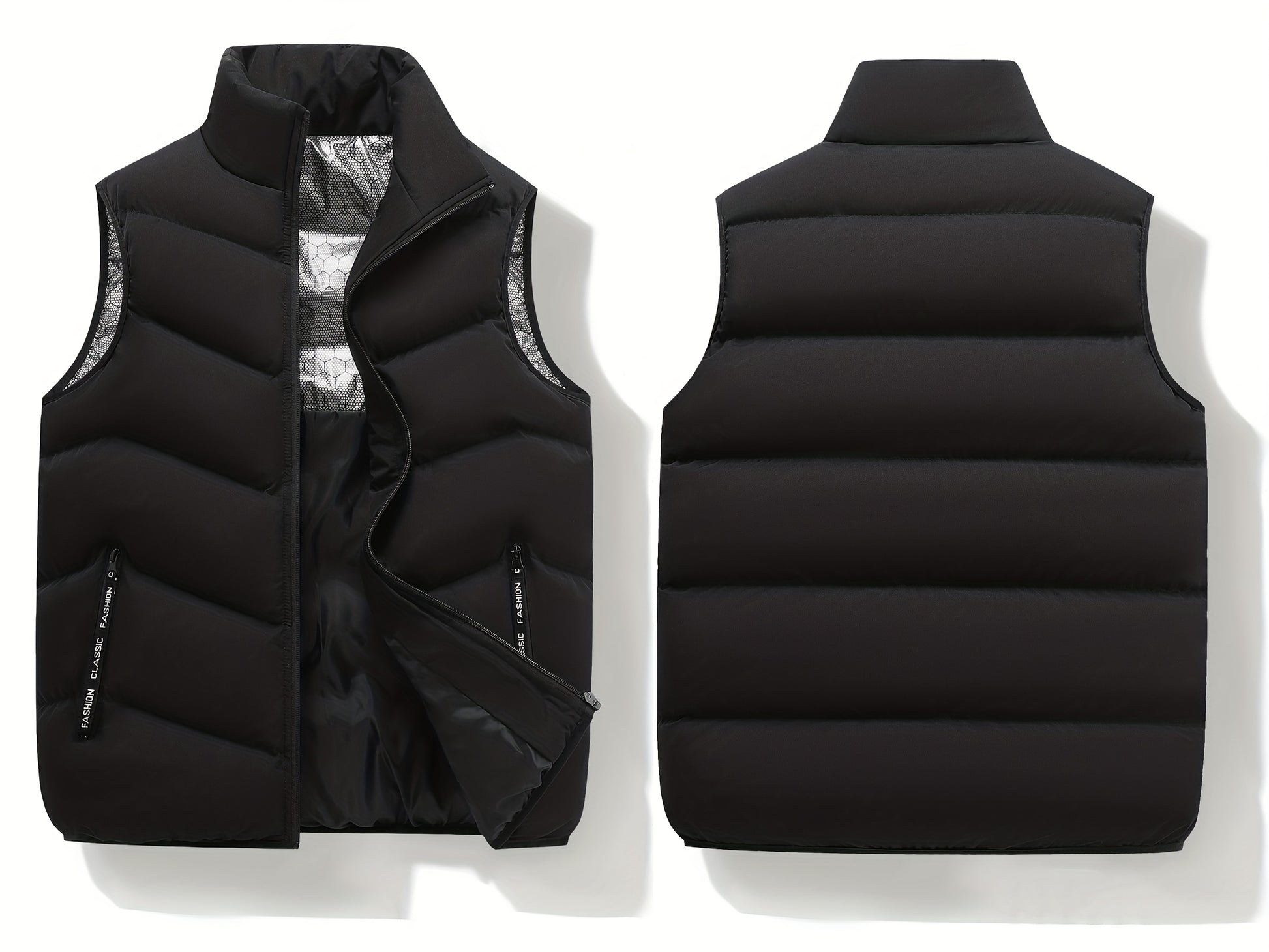 Men's Casual Sleeveless Stand Collar Vest, Thickened Warm Sweater, Autumn Winter Solid Color Zip-up Jacket, Coldproof Outdoor Top, Graphene Warmth, Fashion Webbing, Suitable for Daily Activities, Holiday Gift - ayq