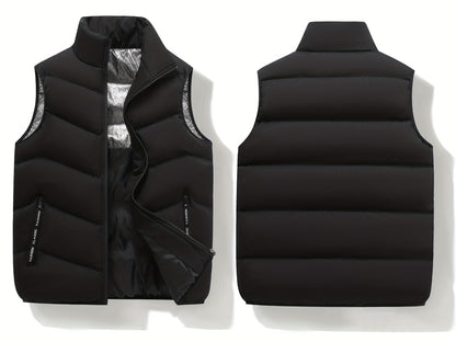Men's Casual Sleeveless Stand Collar Vest, Thickened Warm Sweater, Autumn Winter Solid Color Zip-up Jacket, Coldproof Outdoor Top, Graphene Warmth, Fashion Webbing, Suitable for Daily Activities, Holiday Gift - ayq