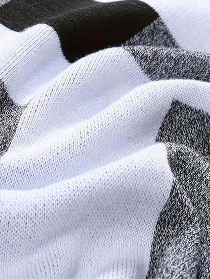 Men's Round Neck Casual Striped Warm Sweater Fashion Knit Pullover Top
