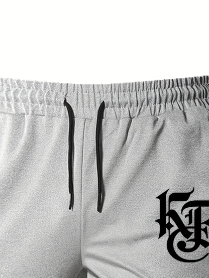 Casual Print Full-Zip Men'S Sportswear Set, Suitable for Gym Workouts And Running, Includes a Long-Sleeve Stand-Up Collar Jacket And Elastic Waist Joggers in a 2pcs Set