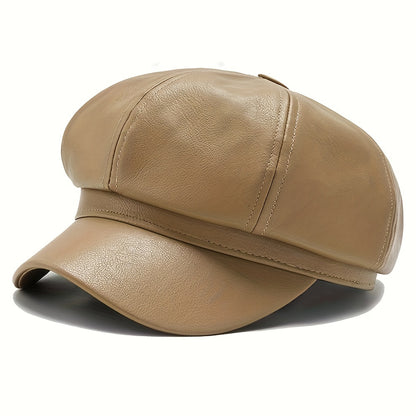 PU Leather Beanie Hat For Women, Waterproof,  Round Bucket Hat With Faux Fur Pom Pom,  Stylish Winter Hat For Fall/Winter/Spring