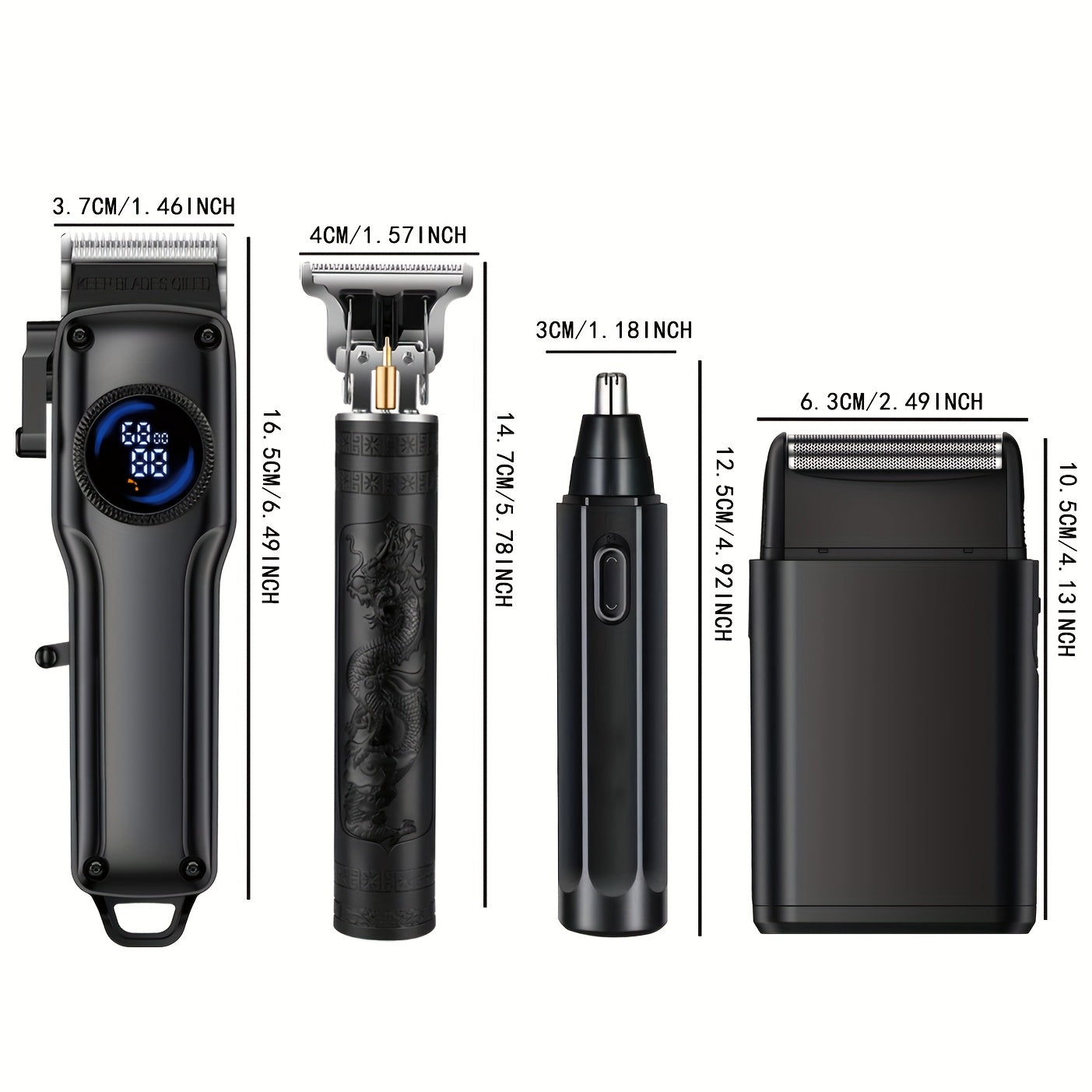1-Piece/4-Piece Hair & Beauty Set – Rechargeable Electric Hair Clipper, Beard Trimmer, Nose Hair Trimmer, Shaver, Adjustable Length, Ideal for Men's Home Haircuts, Travel, Styling, and Beard Grooming, Perfect Gift for Men