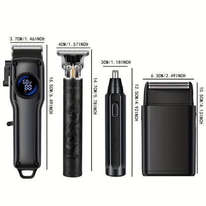 1-Piece/4-Piece Hair & Beauty Set – Rechargeable Electric Hair Clipper, Beard Trimmer, Nose Hair Trimmer, Shaver, Adjustable Length, Ideal for Men's Home Haircuts, Travel, Styling, and Beard Grooming, Perfect Gift for Men