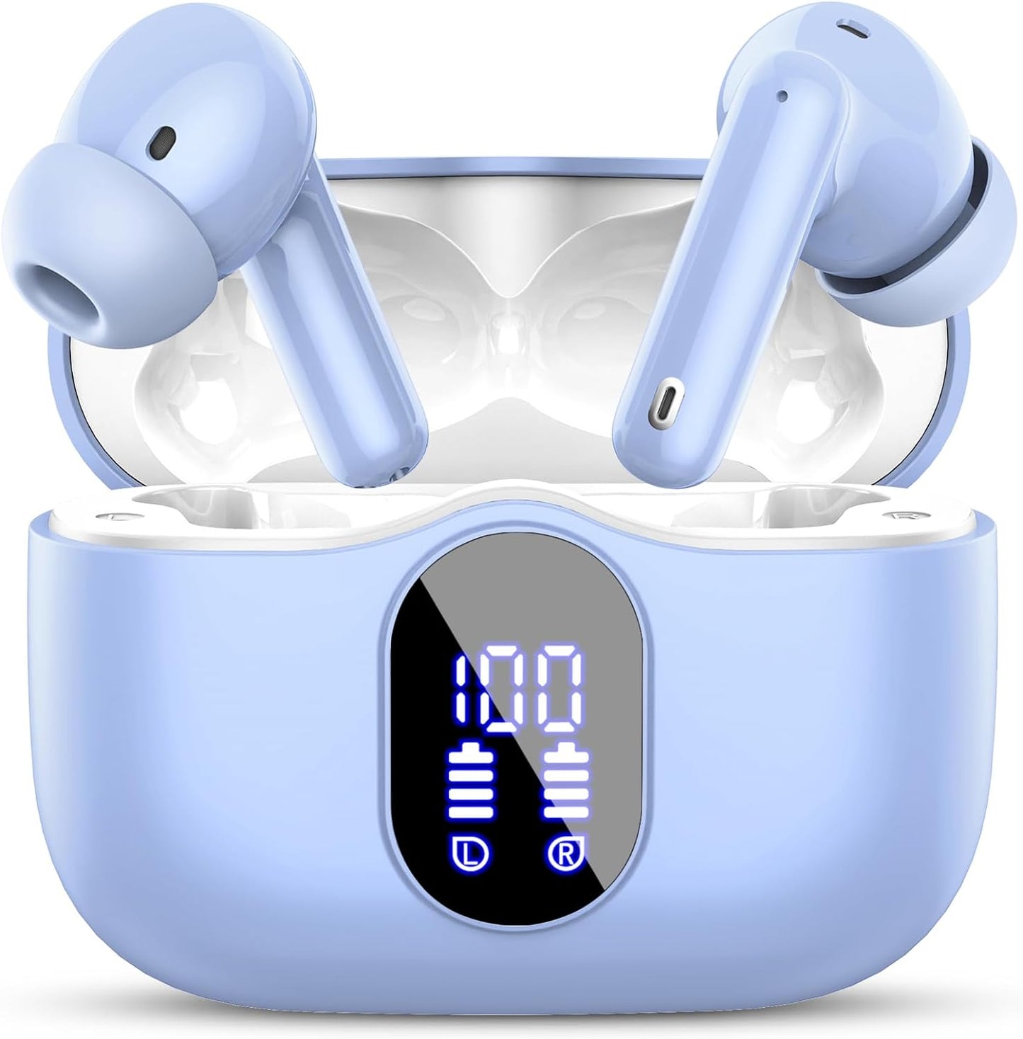 Wireless Earbuds, Bluetooth 5.4 Headphones Bass Stereo, Ear Buds with Noise Cancelling Mic LED Display, IP7 Waterproof in Ear Earphones, 36H Playtime for Laptop Pad Phones Sports Workout, Black