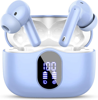 Wireless Earbuds, Bluetooth 5.4 Headphones Bass Stereo, Ear Buds with Noise Cancelling Mic LED Display, IP7 Waterproof in Ear Earphones, 36H Playtime for Laptop Pad Phones Sports Workout, Black