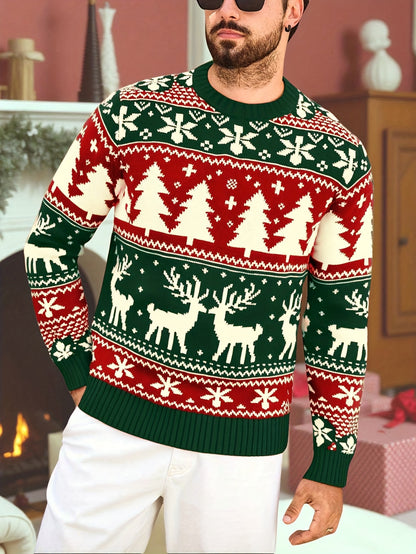 Christmas Theme Knitted Sweater | Warm and Comfortable, Ideal for Self-Wear or Gifting, Crew Neck, Long Sleeve, Acrylic Material, Fall/Winter Season