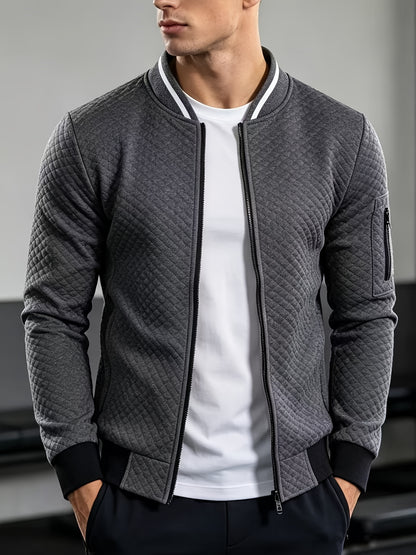 Men's Quilted Baseball Jacket with Stand Collar for Spring/Fall
