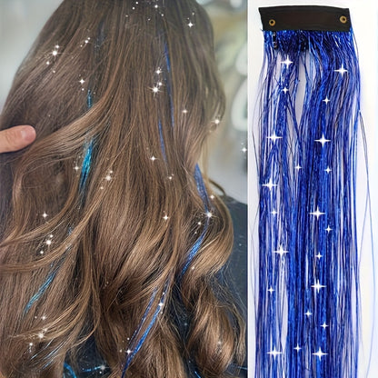 60.96cm Glitter Hair Tinsel Extensions Clips - Heat-Resistant Shiny Fairy Hair Accessories for Women, Vibrant Multicolor Strands, Perfect for Christmas Gifts & All Ages, Festive Hairpiece, Festive Hairpiece | Vibrant Hairpiec