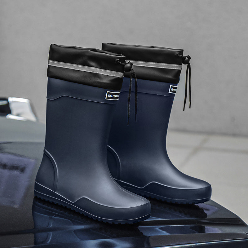 Men's All-Season PU High-Top Slip-On Motorcycle Boots
