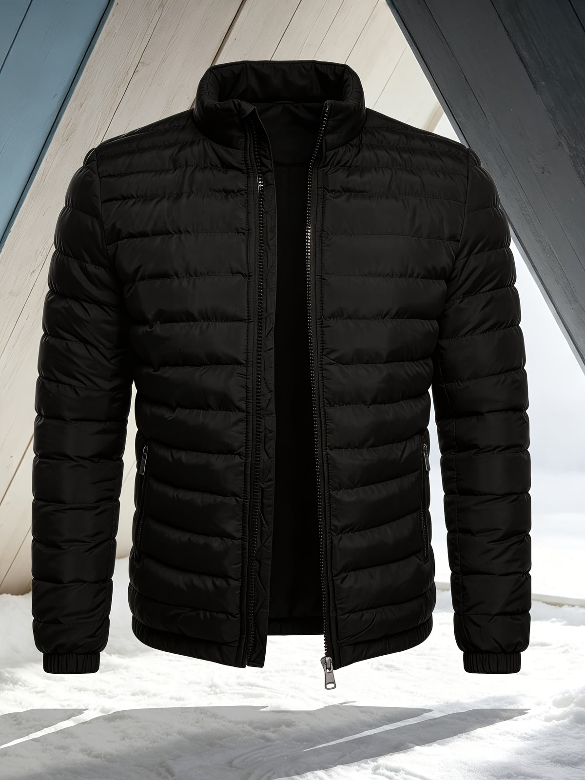 Men's Slim Fit Winter Jacket with Stand Collar, Zip Front