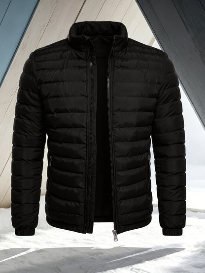 Men's Slim Fit Winter Jacket with Stand Collar, Zip Front
