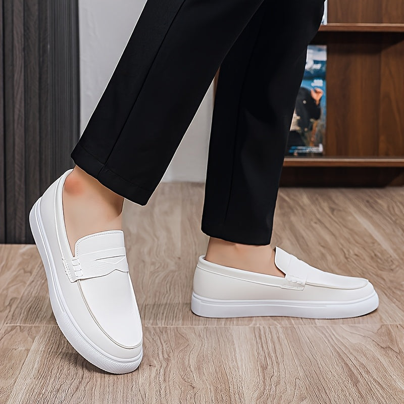 Men's White PU Loafers Casual Slip-On All-Season Sneakers