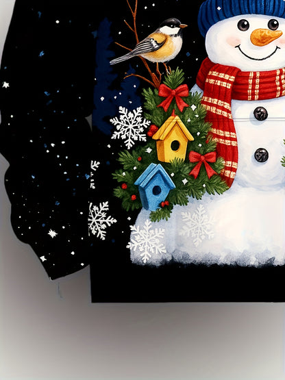 Men's Winter Snowman & Snowflake Print 3D Hooded Sweatshirt - Thick Warm Pullover Sweater for Christmas, New Year's, Valentine's Day - Machine Washable Casual Winter Sweater for Men with Festive Snowman & Snowflake Design, Ge