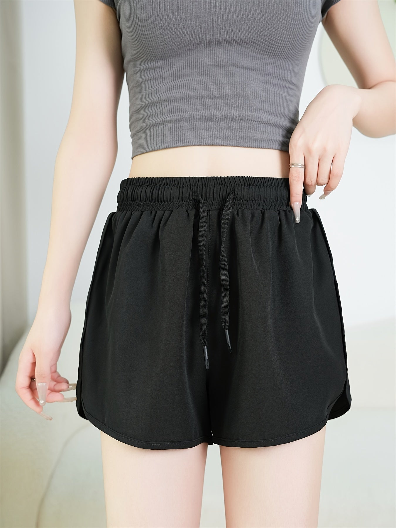 Women's Summer Running Shorts, Quick-Drying, Solid Color, Active Wear For Fitness And Gym