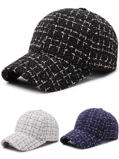 1pc Trendy Black & White Checkered Baseball Cap with Sparkly Golden Embroidery - Stylish Sun Protection Hat for Spring and Fall, Hand Wash Only, Polyester Material, Casual Wear Hat | Checkered Pattern Cap | Woven Texture Cap