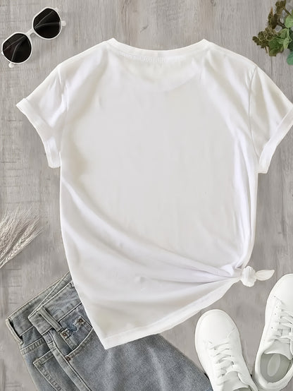Women's Casual Cotton T-Shirt with Minimalist Floral Print