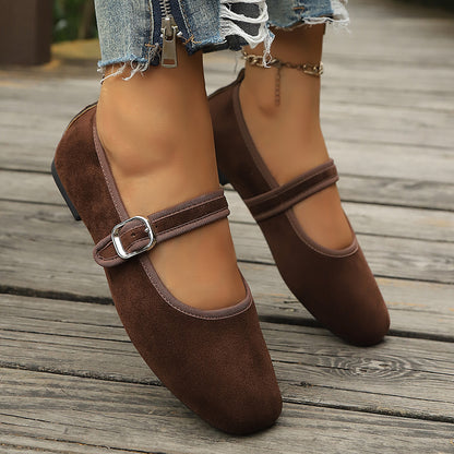 Women’s Retro Velvet Mary Jane Flats with Buckle Closure