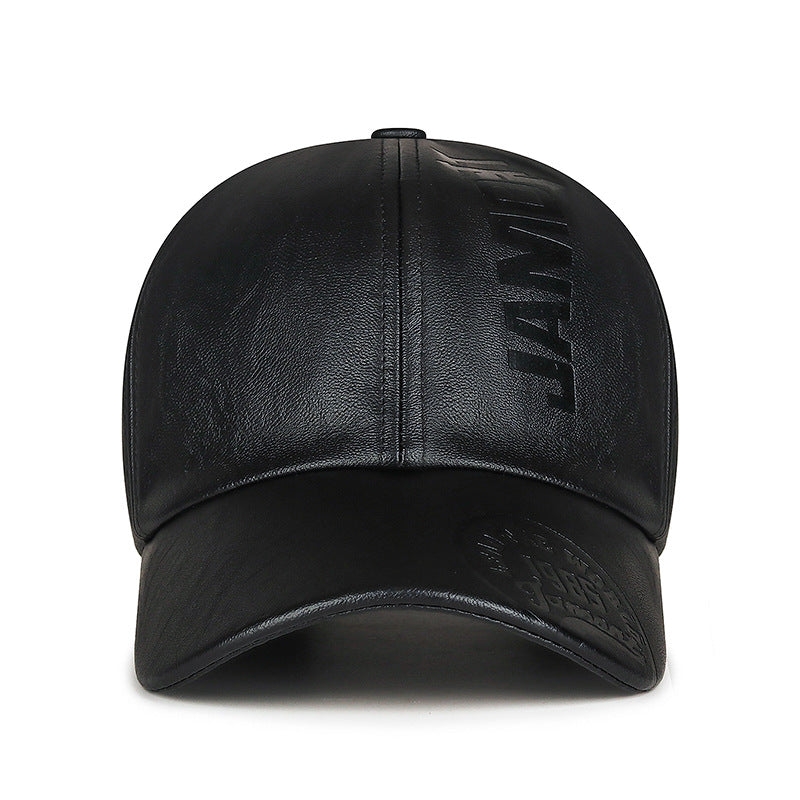 Unisex Embossed Letter Baseball Cap Adjustable PU Leather Hat