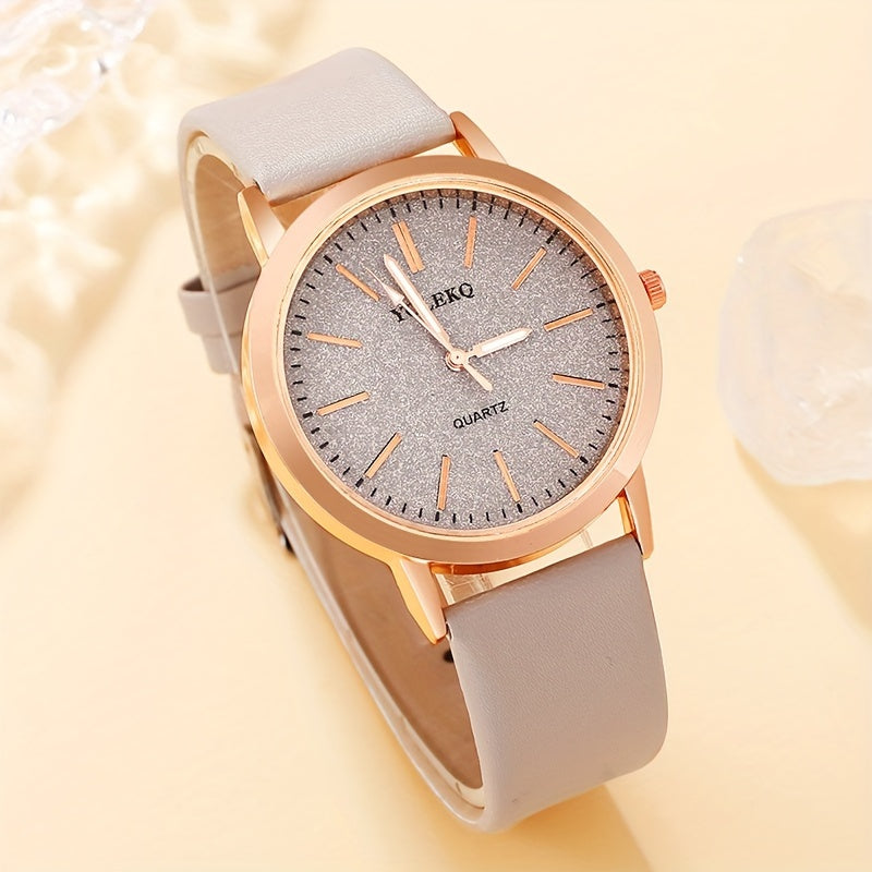Minimalist and Elegant 6pcs Women's Quartz Watch Round Alloy Case, Simple Dial, Unique Heart Shaped Jewelry Set - Perfect Gift for Any Occasion, Elegant Accessory for Work, Ideal Choice for Halloween Gifts, Thanksgiving Gifts