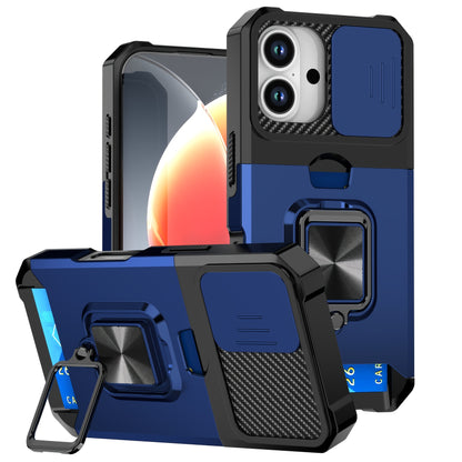 Retro PVC Phone Case with Sliding Camera Slot and Ring Stand