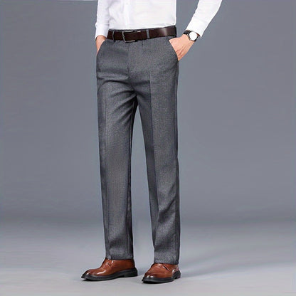 Men's Classic Gray Dress Pants - Medium Thick, Straight Fit with Slant Pockets & Zipper Closure, Polyester, Non-Stretch Fabric for Business Casual & Formal Wear, Ideal for Spring/Autumn