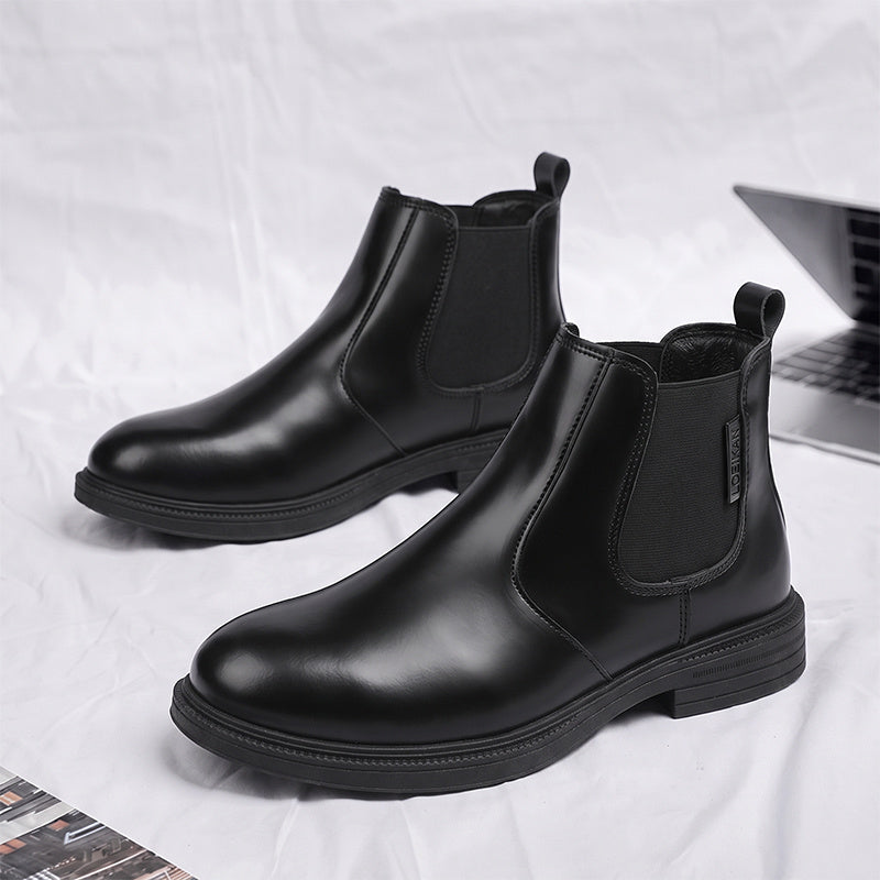 Men's Autumn/Winter Denim High-Top Ankle Boots, Black PU