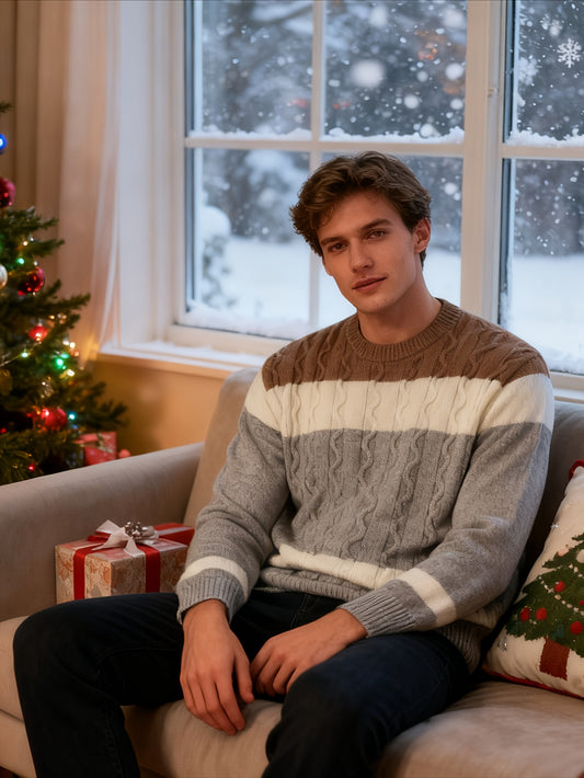 Men'S Stylish Sweater, a Knitted Pullover for Christmas, Features a Trendy Yet Vintage Patchwork Design. It'S Warm, Comfortable, And Versatile, Making It Eye-Catching for Dates Or Everyday Office Wear. Unisex, Perfect As a Ch