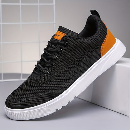 Men's Trendy Woven Knit Breathable Skate Shoes, Comfy Non Slip Lace Up Sneakers For Men's Outdoor Activities